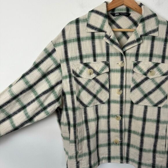 NWT Zara oversized shacket jacket plaid beige black white XS Button Up Size XS - Picture 9 of 11